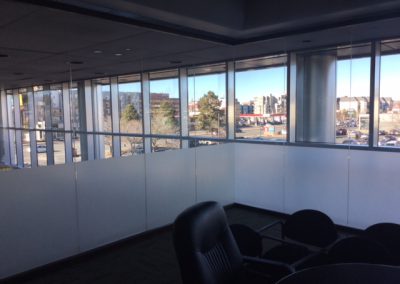 White frost privacy window film across the bottom of 2nd floor conference room glass