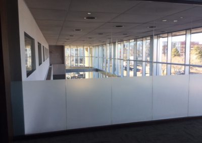 White frost window film across the bottom of 2nd floor conference room glass