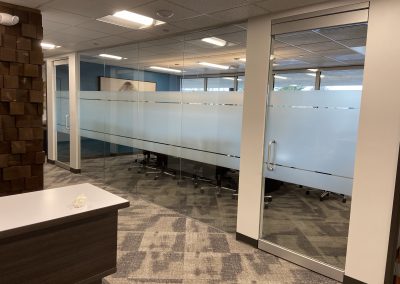 Conference room glass with a white frost privacy window film band