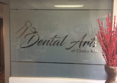 White frost window film with dentist logo cut out