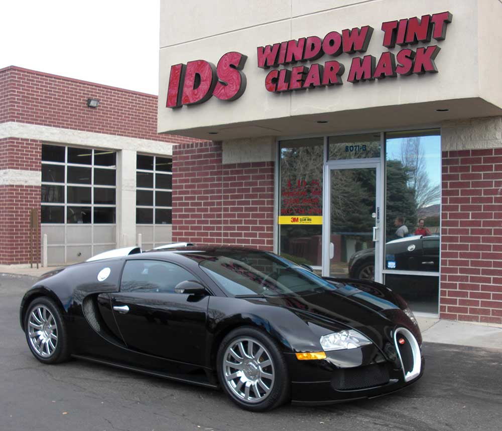 Bugatti Veyron in front of IDS Window Tint & Clear Mask