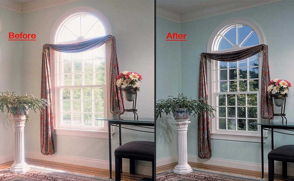 Before and After window film display on a home window